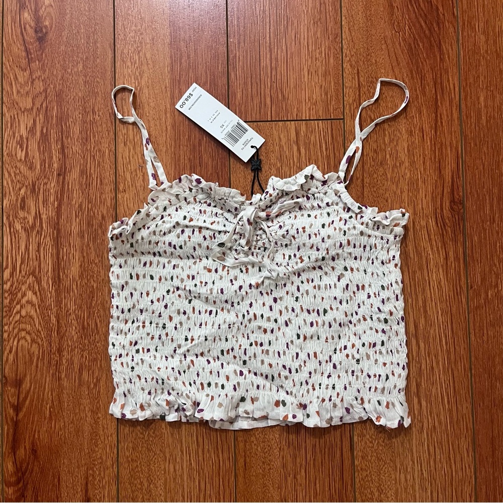 BCBGeneration Smocked Print Off White Tank Top